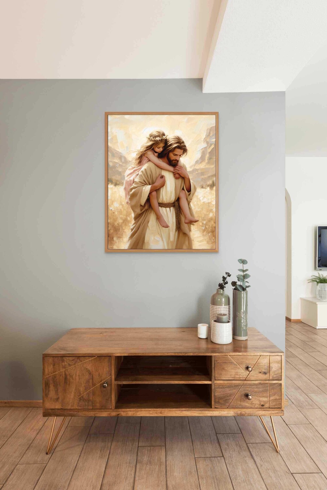 Jesus Carrying Little Girl Piggyback Through Golden Field Joyful Poster - Image 3
