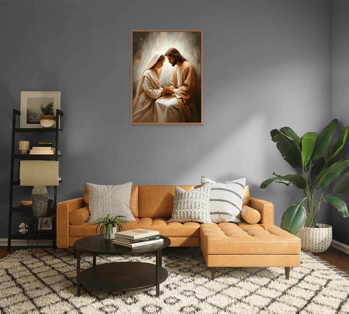 Jesus And Veiled Woman Holding Hands With Heads Bowed In Grace Poster - Image 2