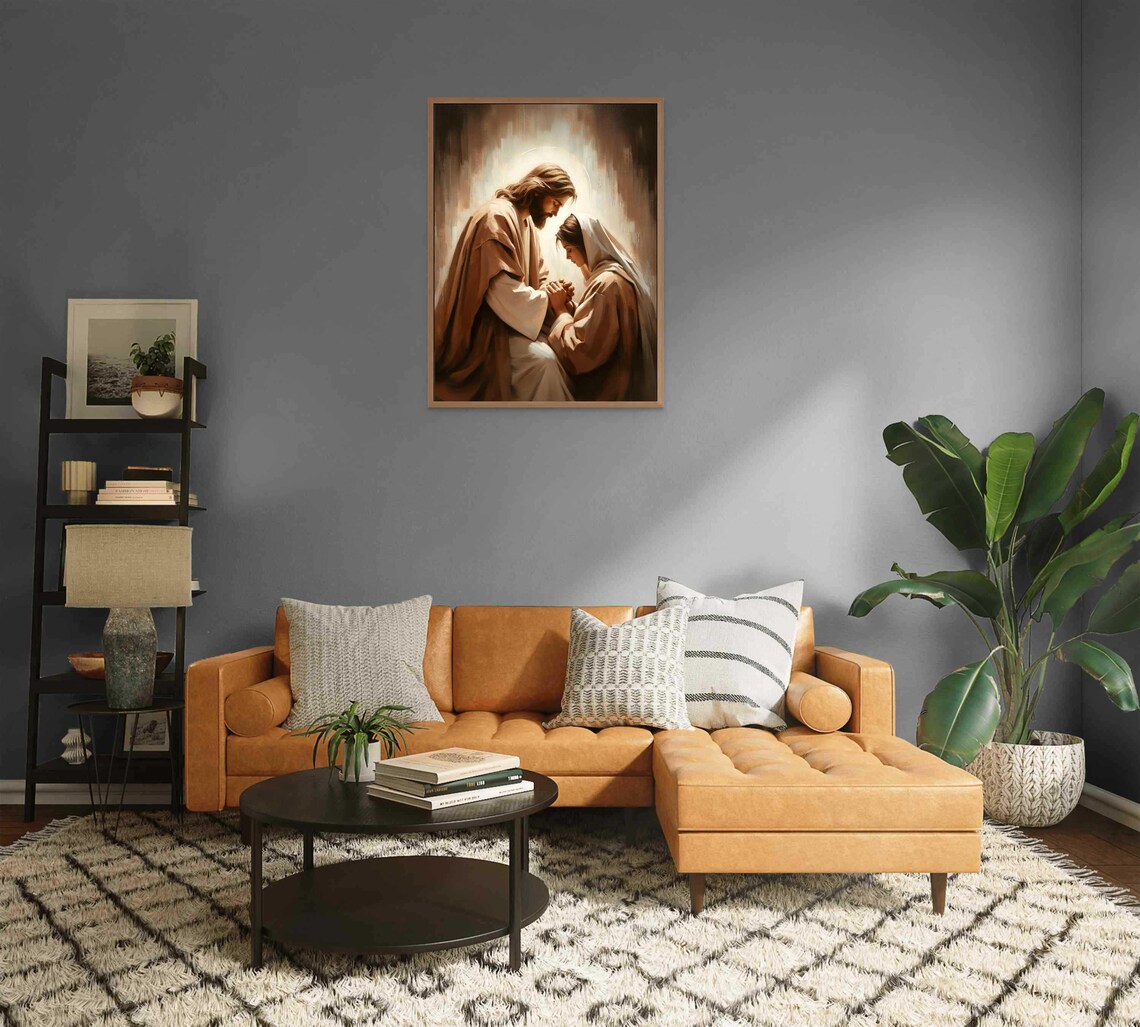 Jesus Embracing Kneeling Woman Golden Light Christian Faith Poster - Image 2