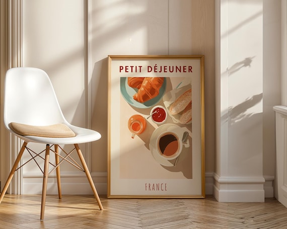 Petit Dejeuner France Croissant Coffee Breakfast Vintage Travel Poster
