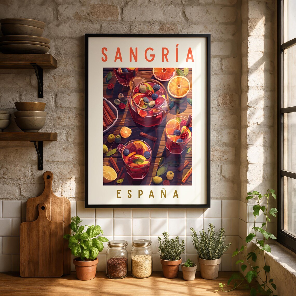 Sangria Espana Retro Travel Drink Poster with Vintage Spanish Kitchen Charm