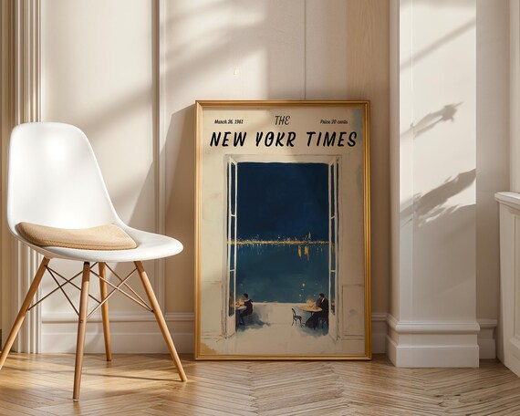 New York Times Wallart Bar Cart Prints 60s Poster Vintage Wall Art Yorker Frames