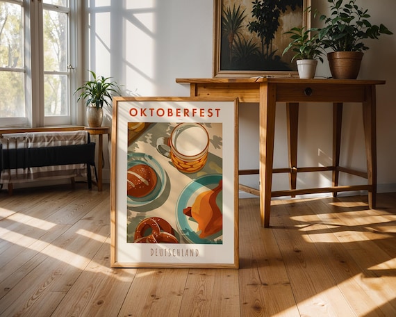 Oktoberfest Poster Bavarian Beer Stein Pretzel Print