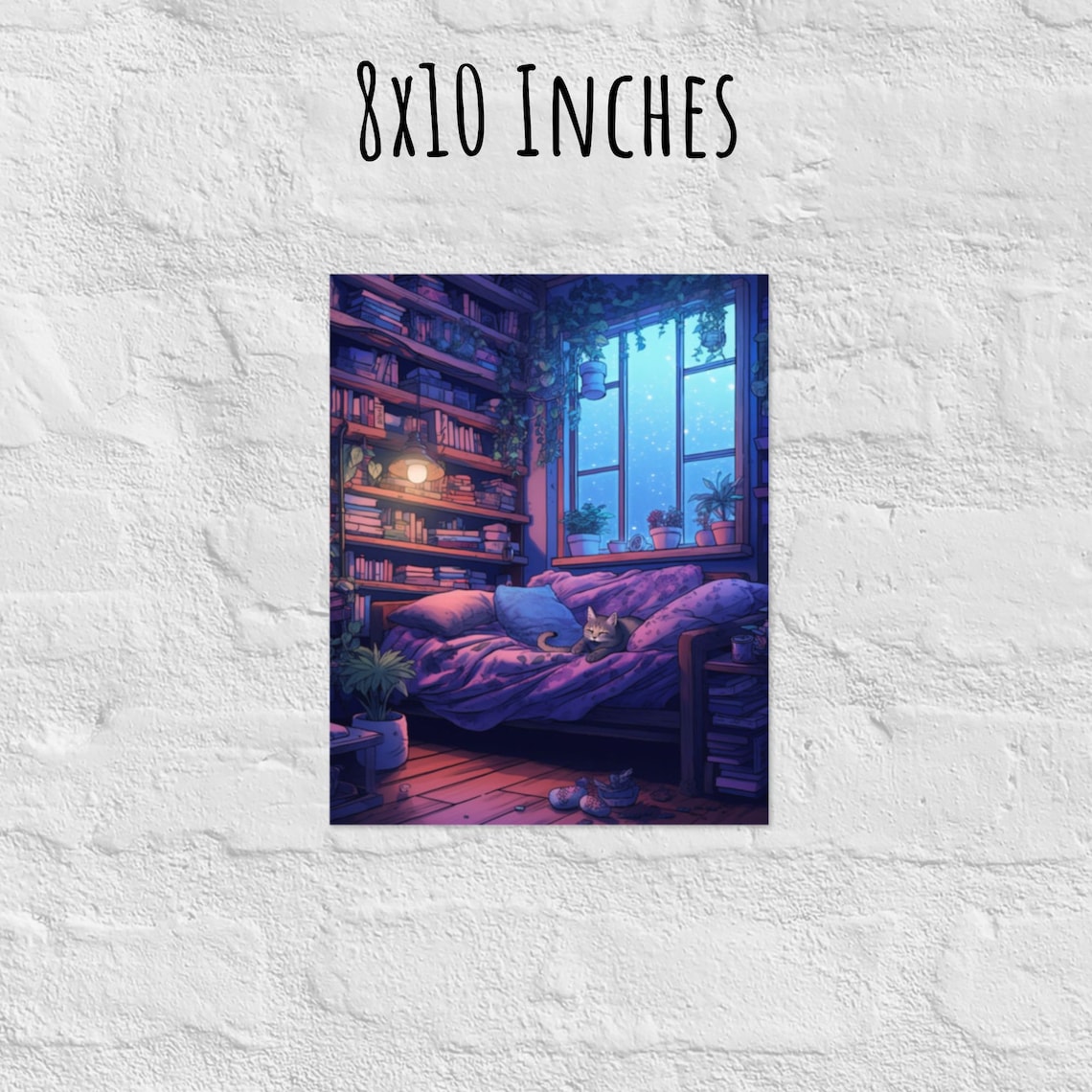 Lofi Cat Cozy Room Vibe Art Print, Bedroom Decor - Image 2