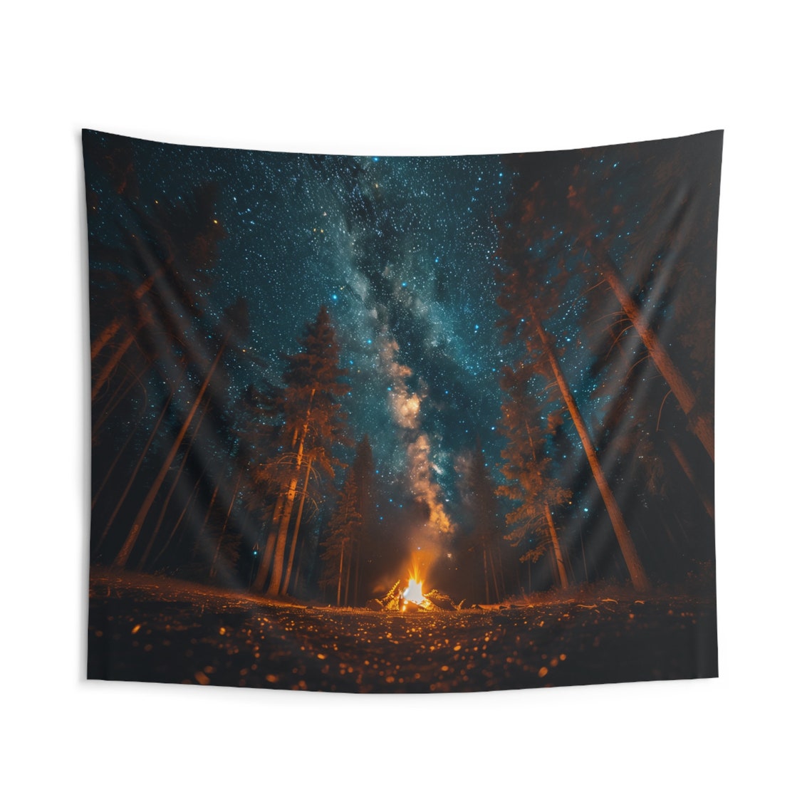 Starry Milky Way Night Sky Pine Forest Campfire Night Sky Poster