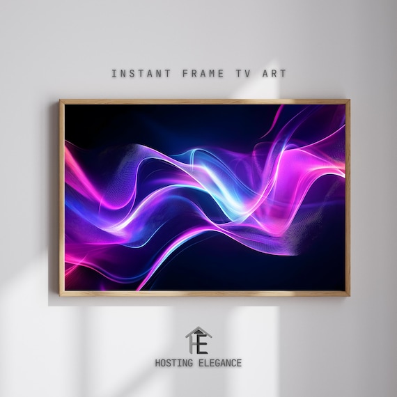 Neon Wave Fractal Abstract Purple Pink Light Streak Art Poster