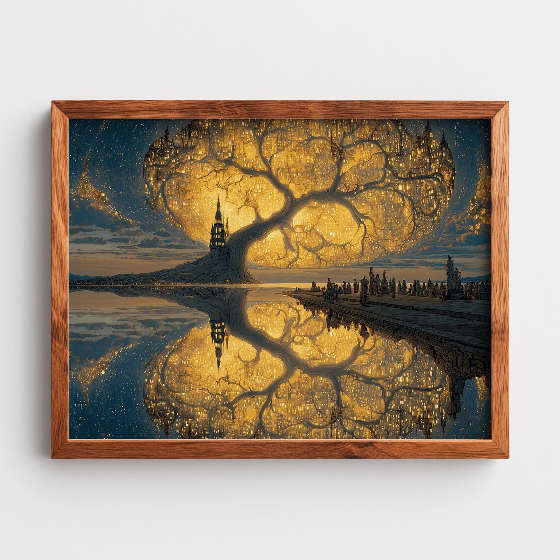 Colossal Glowing Tree of Light Surreal Night Fantasy World Poster