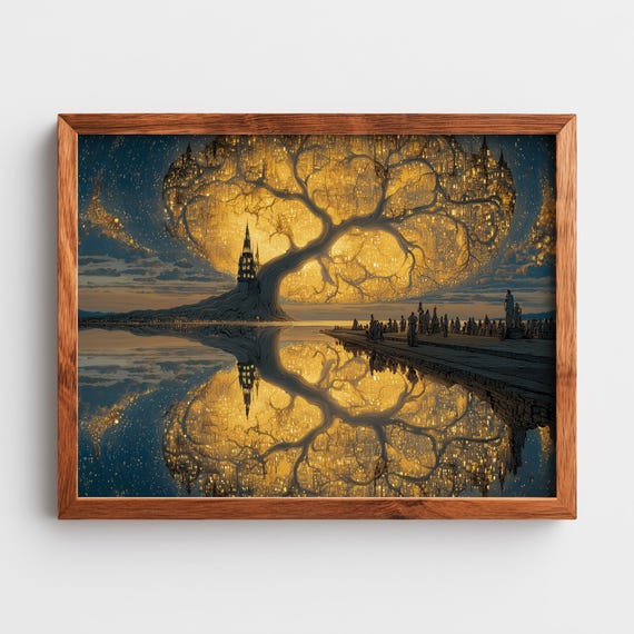 Surreal Dreamscape Of Colossal Tree Mystical Night Landscape Art Ethereal Wall Decor Fantasy Scene Print 70