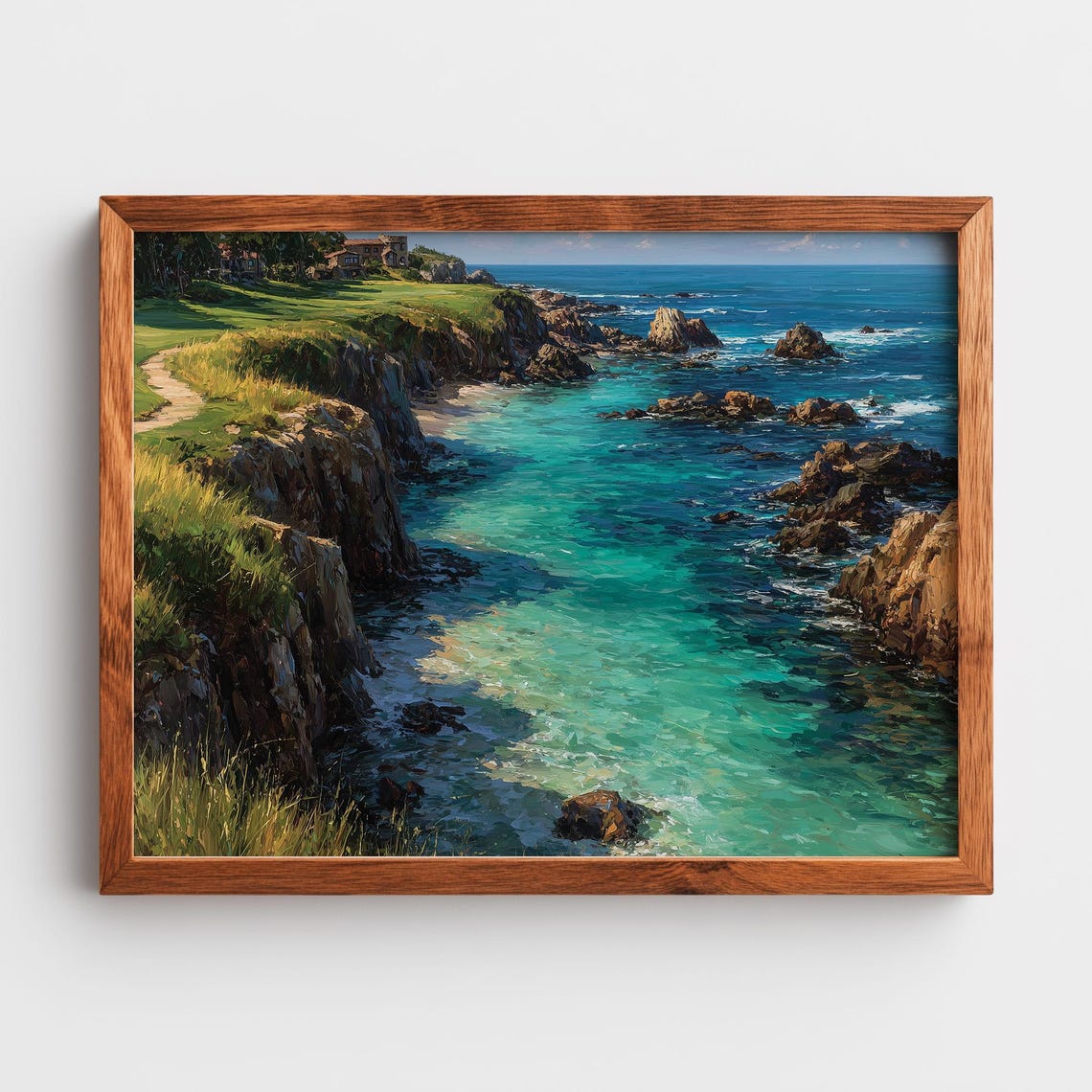 Coastal Golf Course Poster Cliffside Par Three Ocean Waves Sports Art