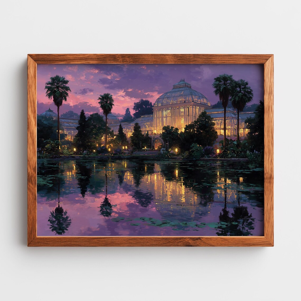 Twilight Botanical Garden Landscape Vintage Art Grand Scene Evening Reflections Rustic Nature Decor Wall 133