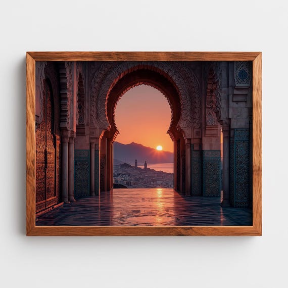 Moroccan Archway At Sunset Ornate Architectural Art Desert Landscape Wall Decor Exotic Scene 22