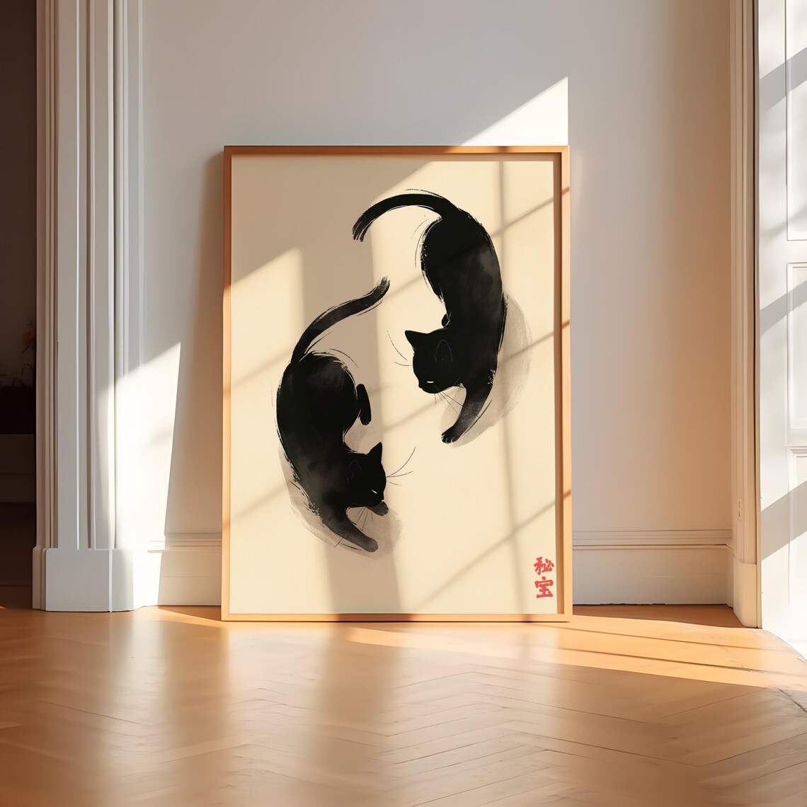 Black Cat Japanese Cats Minimalist Art Print