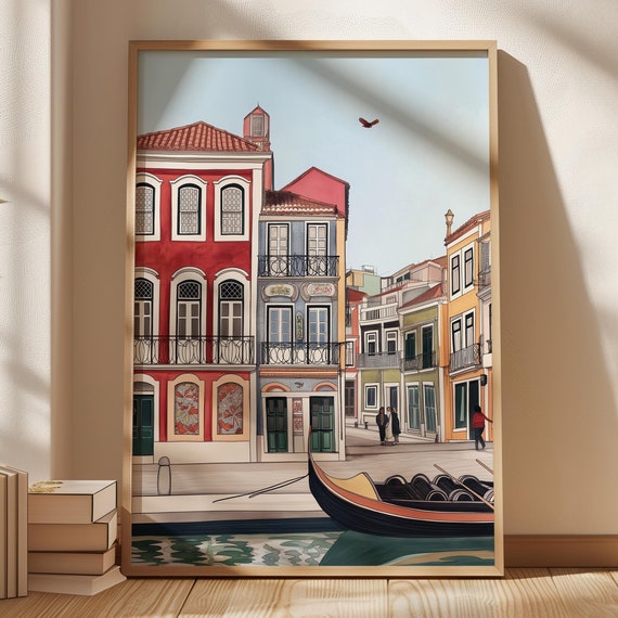 Aveiro, Portugal Watercolor Cityscape Travel Poster
