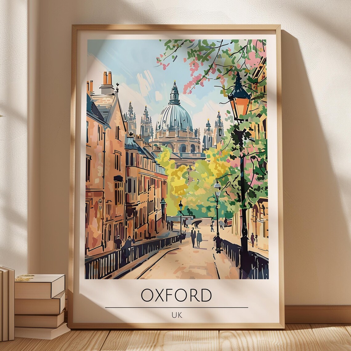 Oxford UK Radcliffe Camera Golden Historic Street Travel Poster