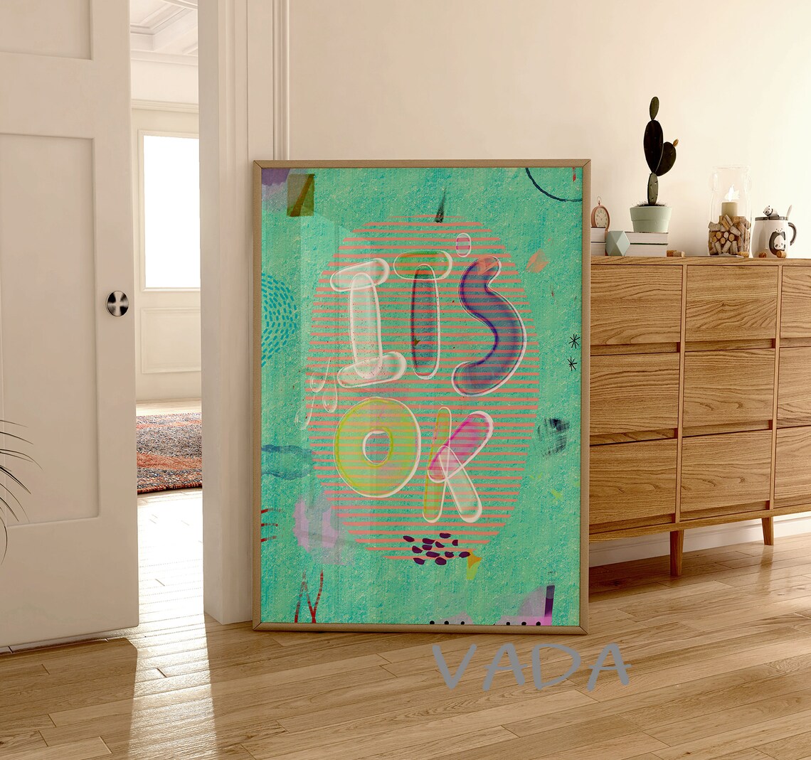 It Is OK Mint Bubble Letters Retro Motivational Quote Art Poster - Image 3