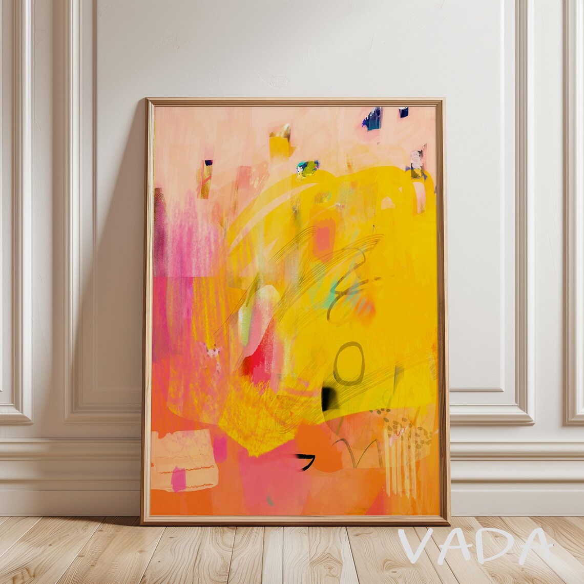 Abstract Yellow and Pink Painting Wall Art Print