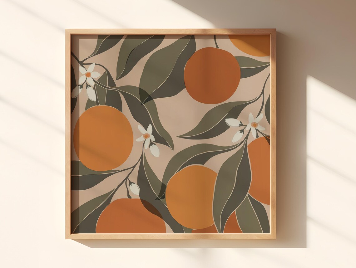 Oranges Print, Fruit Market Abstract Botanical Poster - Image 3