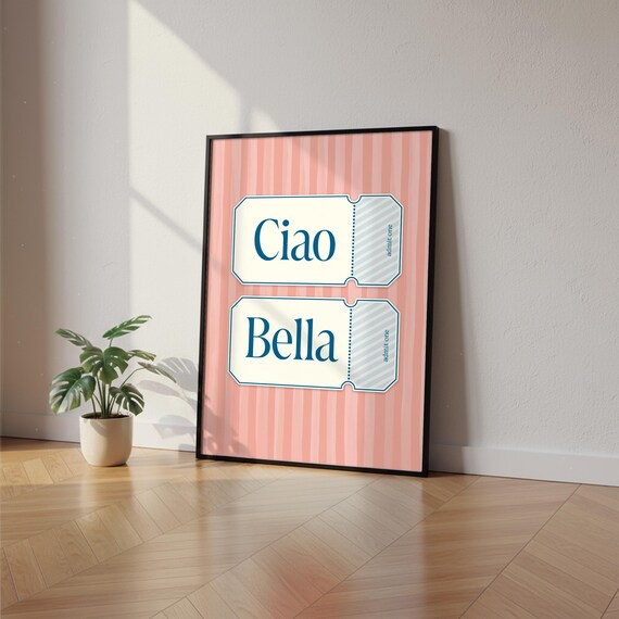 Ciao Bella Italy Ticket Poster Retro Preppy Wall Art