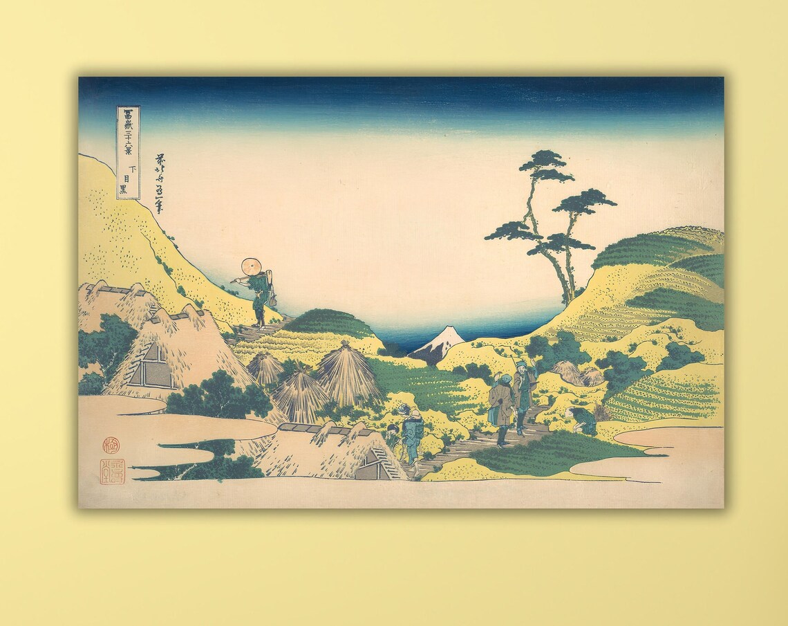 Hokusai Mount Fuji Village Workers Japanese Woodblock Poster