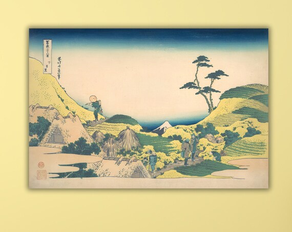 Hokusai Mount Fuji Village Workers Japanese Woodblock Poster