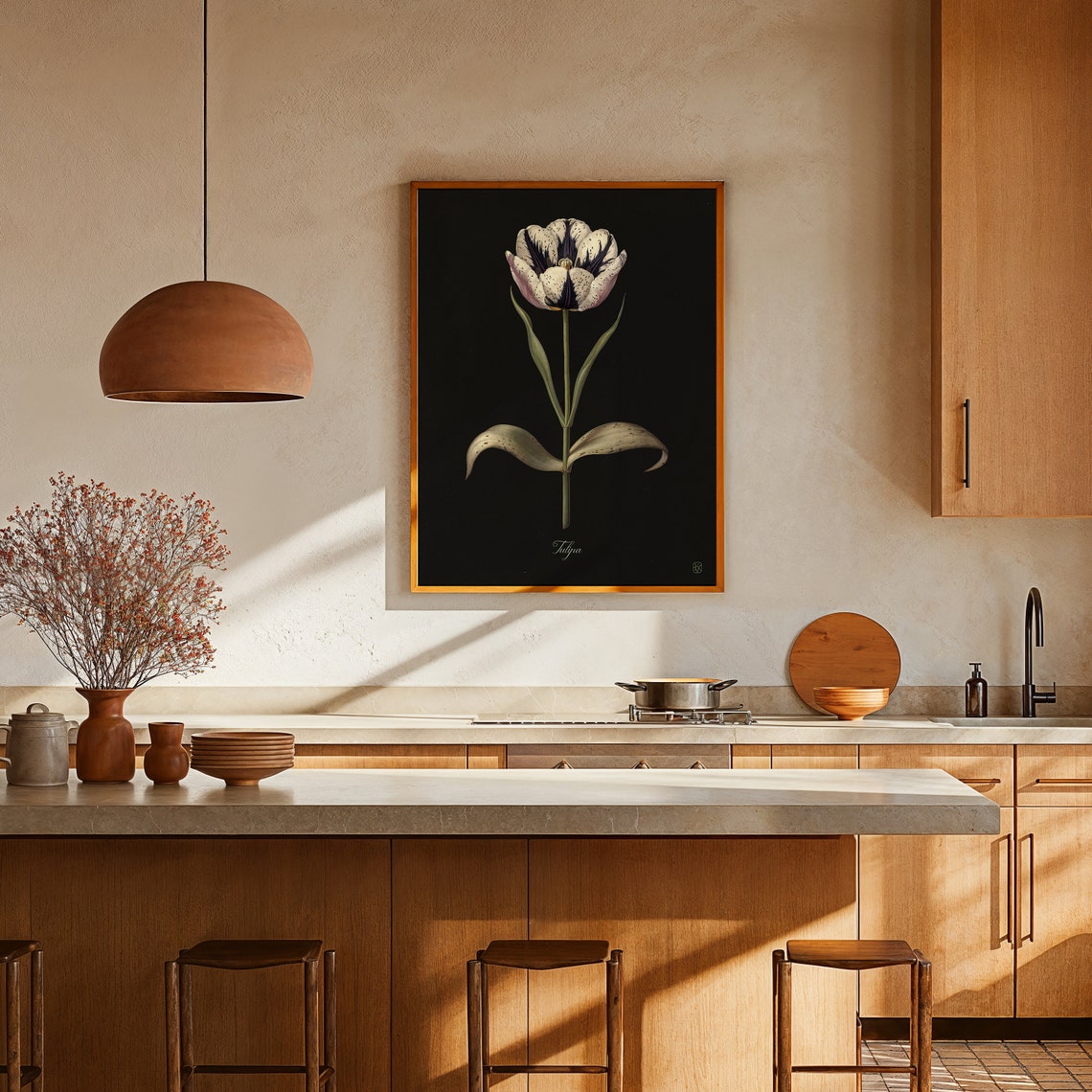 White Tulip On Black Vintage Botanical Illustration Flower Poster - Image 2