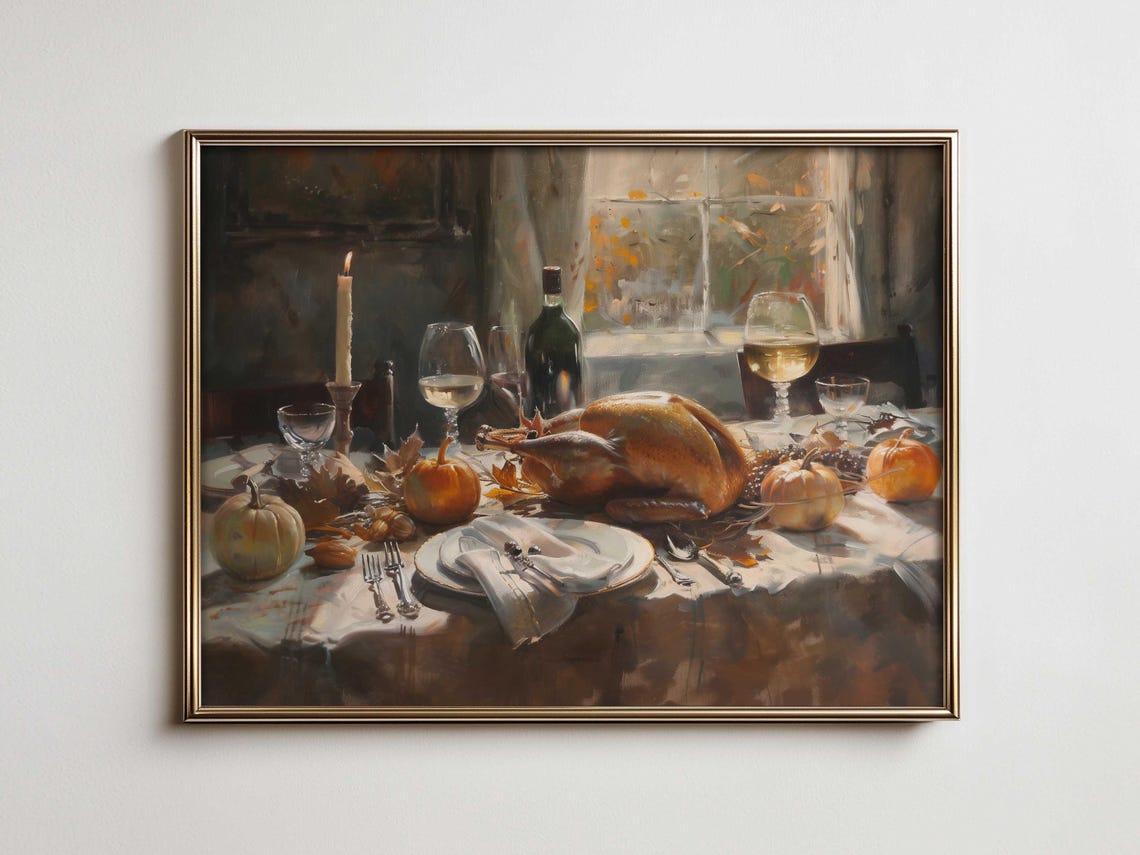 Thanksgiving Dinner Table Roast Turkey Wine Candlelight Poster