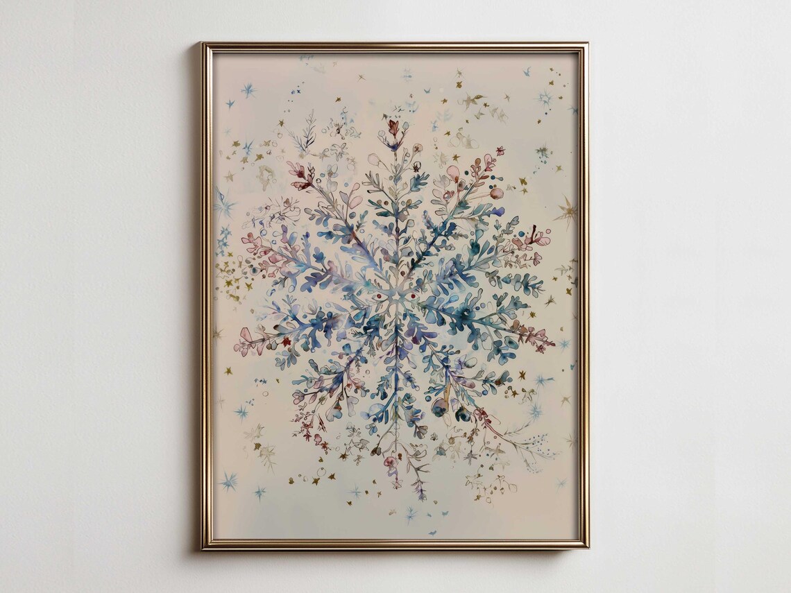Watercolor Snowflake Scandinavian Winter Art Print