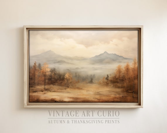 Warm Autumn Landscape Painting Vintage Rustic Fall Art Print Country Decor