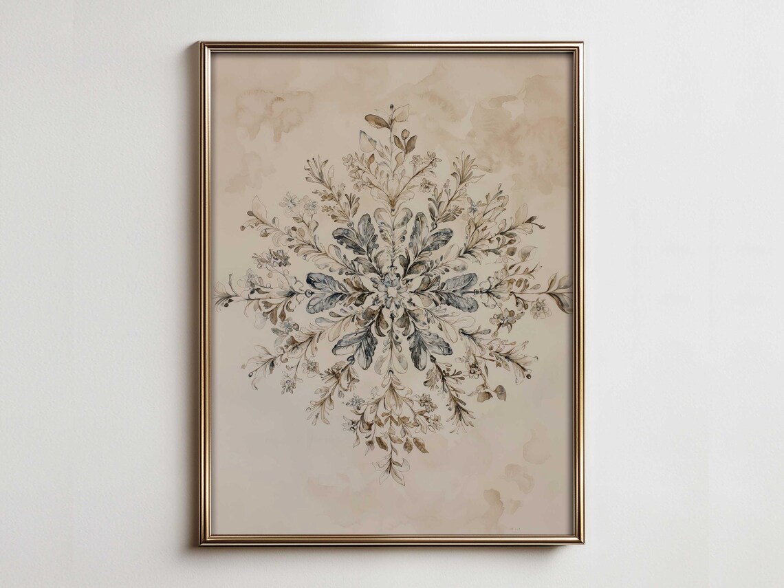 Watercolor Snowflake Art Print, Scandinavian Winter