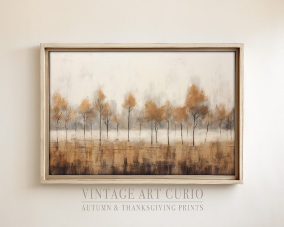 Warm Autumn Landscape Painting Vintage Rustic Fall Art Print Country Decor