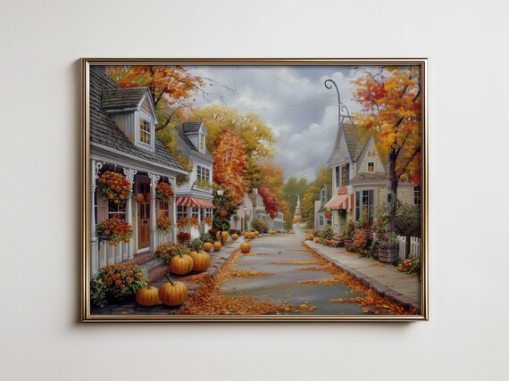 Maximalist Thanksgiving Wall Art Colorful Landscape For Autumn Decor Farmhouse Rustic Holiday Country
