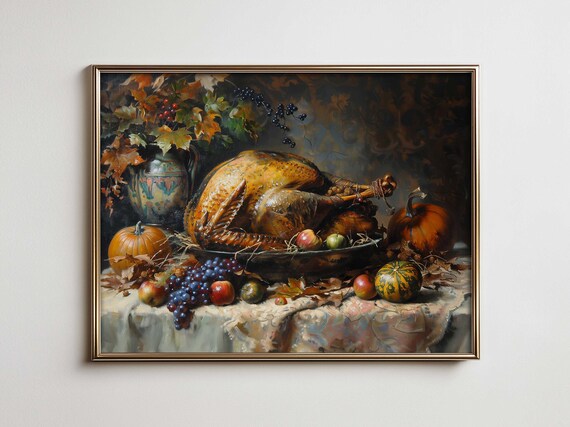 Autumn Thanksgiving Still Life Farmhouse Wall Art Vintage French Country Kitchen For Fall Decor Maximalist With Vibe