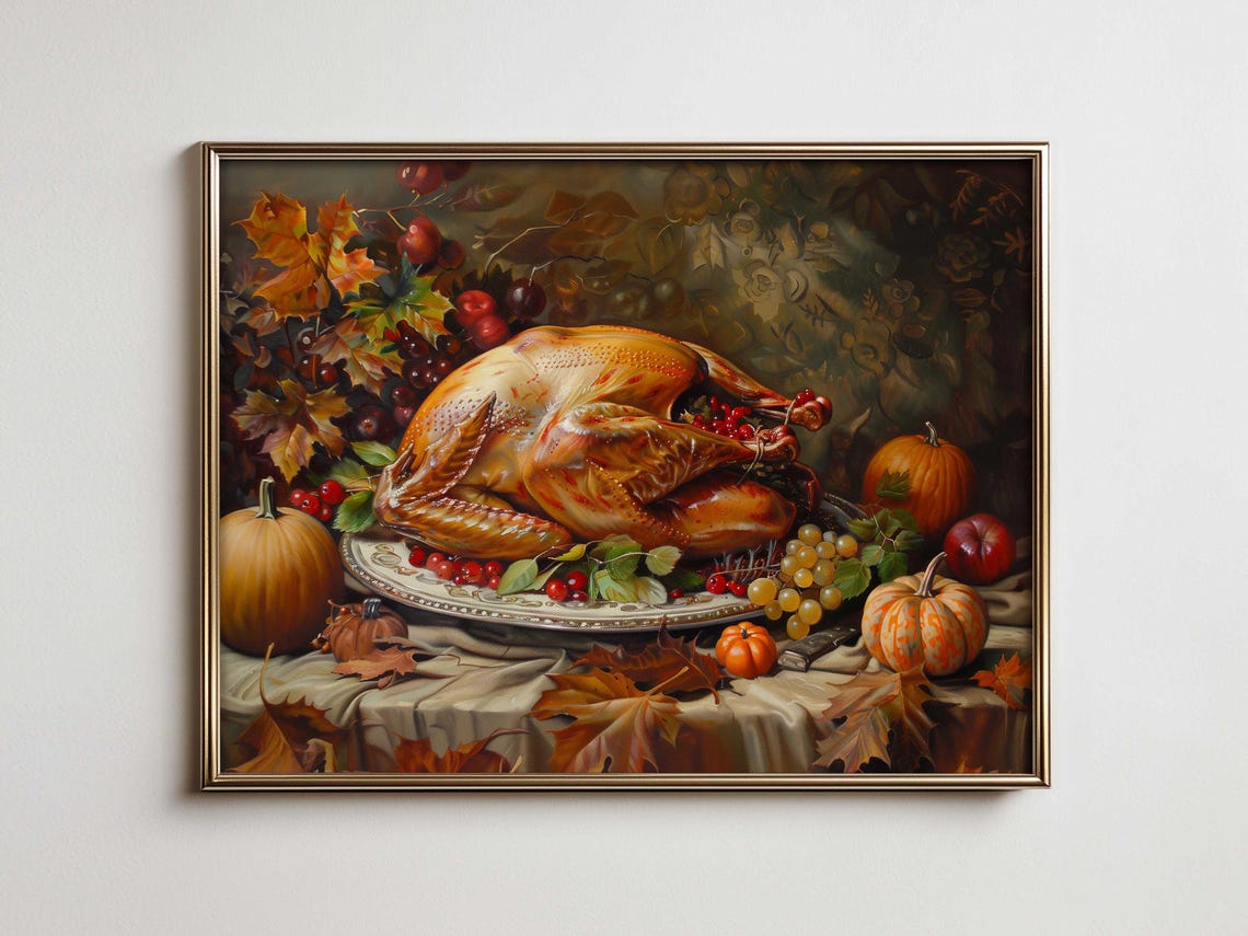 Thanksgiving Roast Turkey Grapes Cranberries Fall Table Poster