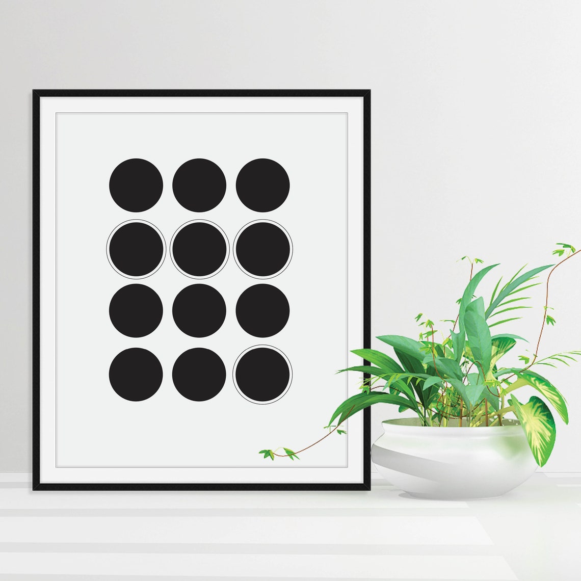 Black Circle Grid Mid Century Modern Abstract Poster Minimalist - Image 4