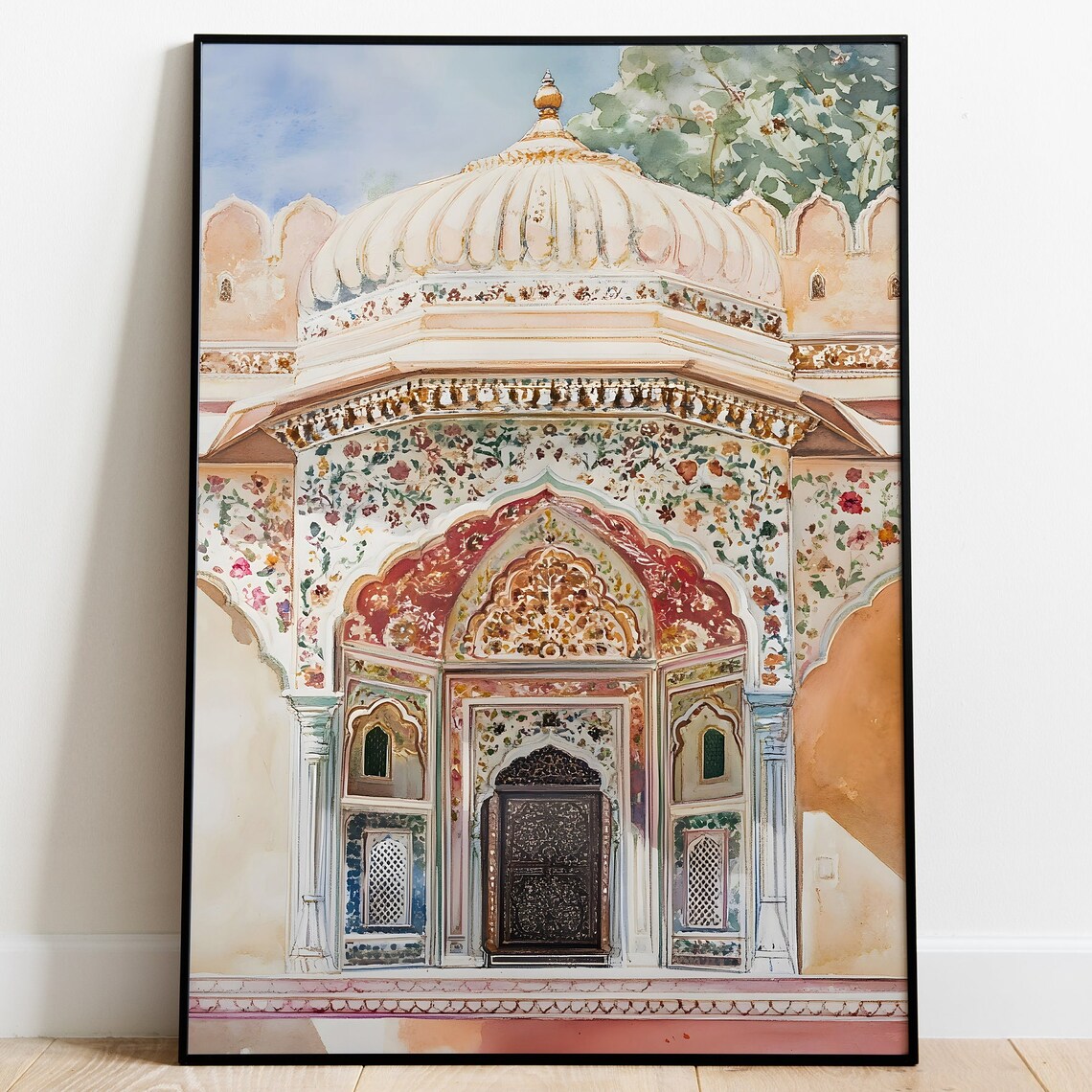 Jaipur Palace Ornate Doorway Domed Chhatri Fresco Watercolor Poster