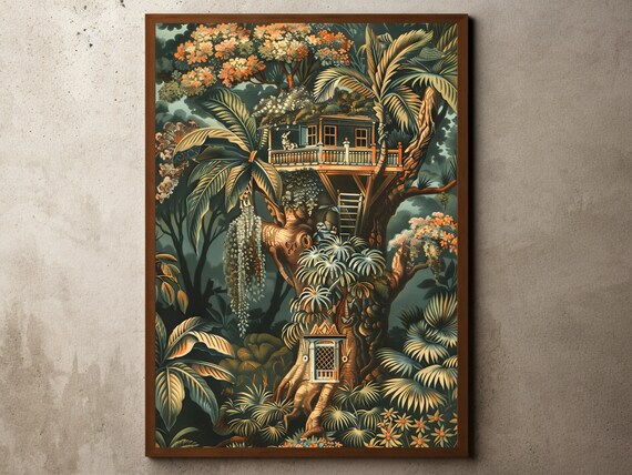 Henri Rousseau Print Poster Tropical Decor Botanical Jungle Treehouse Art Vintage Wall