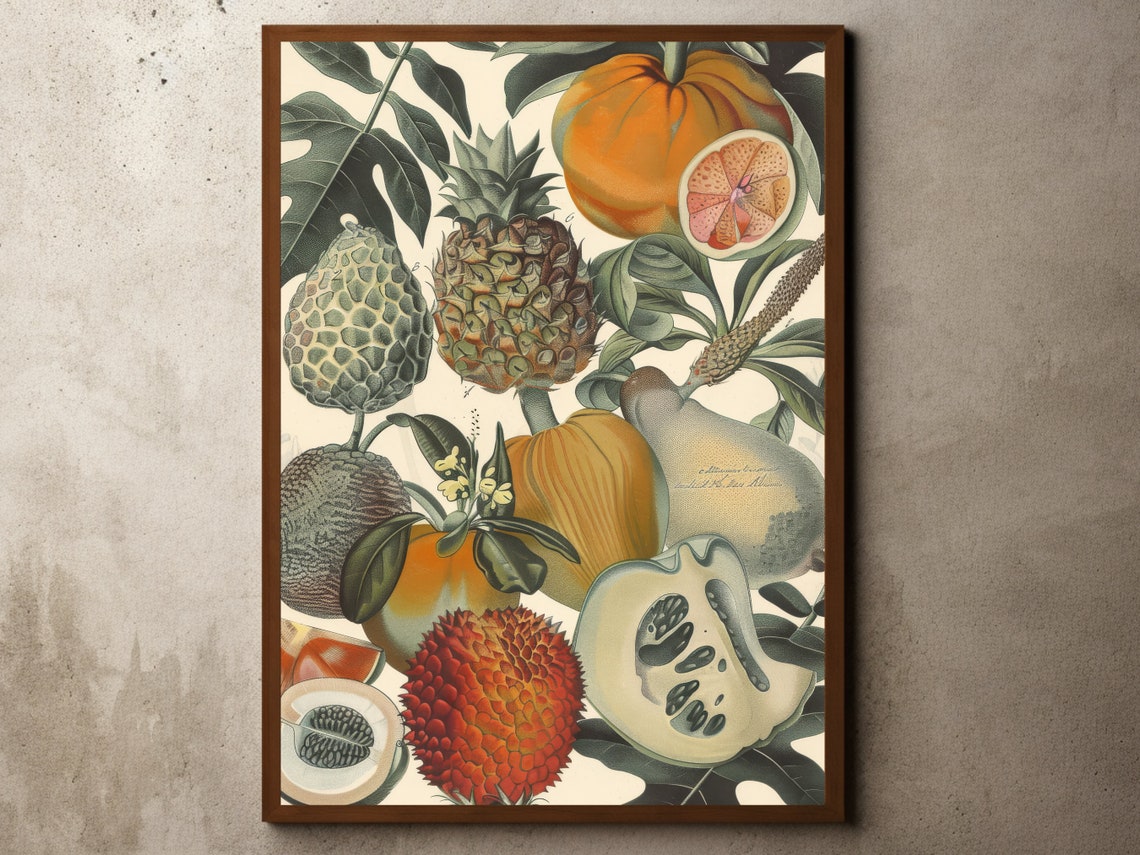 Vintage Tropical Fruits Botanical Plate Exotic Fruit Art Print