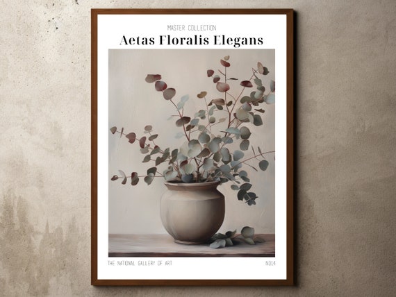 Vintage Flower Drawing Wabi Sabi Antique Botanical Print Rustic Minimal Decor Burgundy Eucalyptus Painting Fall Floral Art