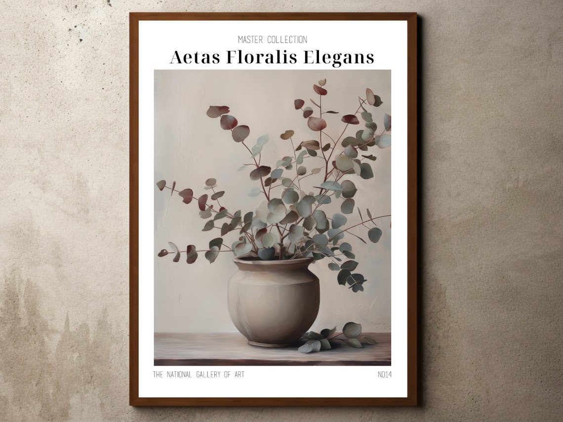 Vintage Flower Drawing Wabi Sabi Antique Botanical Print Rustic Minimal Decor Burgundy Eucalyptus Painting Fall Floral Art