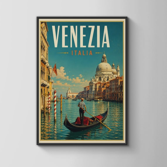 Venezia Italia Grand Canal Gondola Vintage Travel Style Art Poster