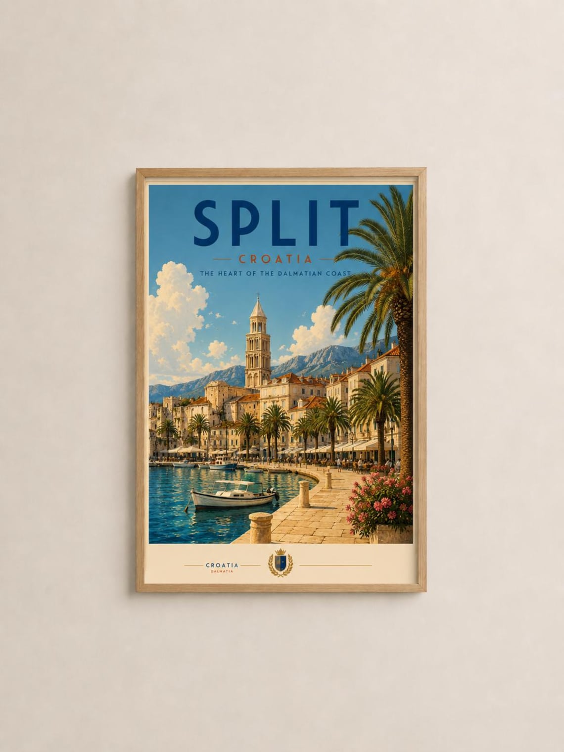 Split Croatia Vintage Travel Poster, Dalmatian Coast