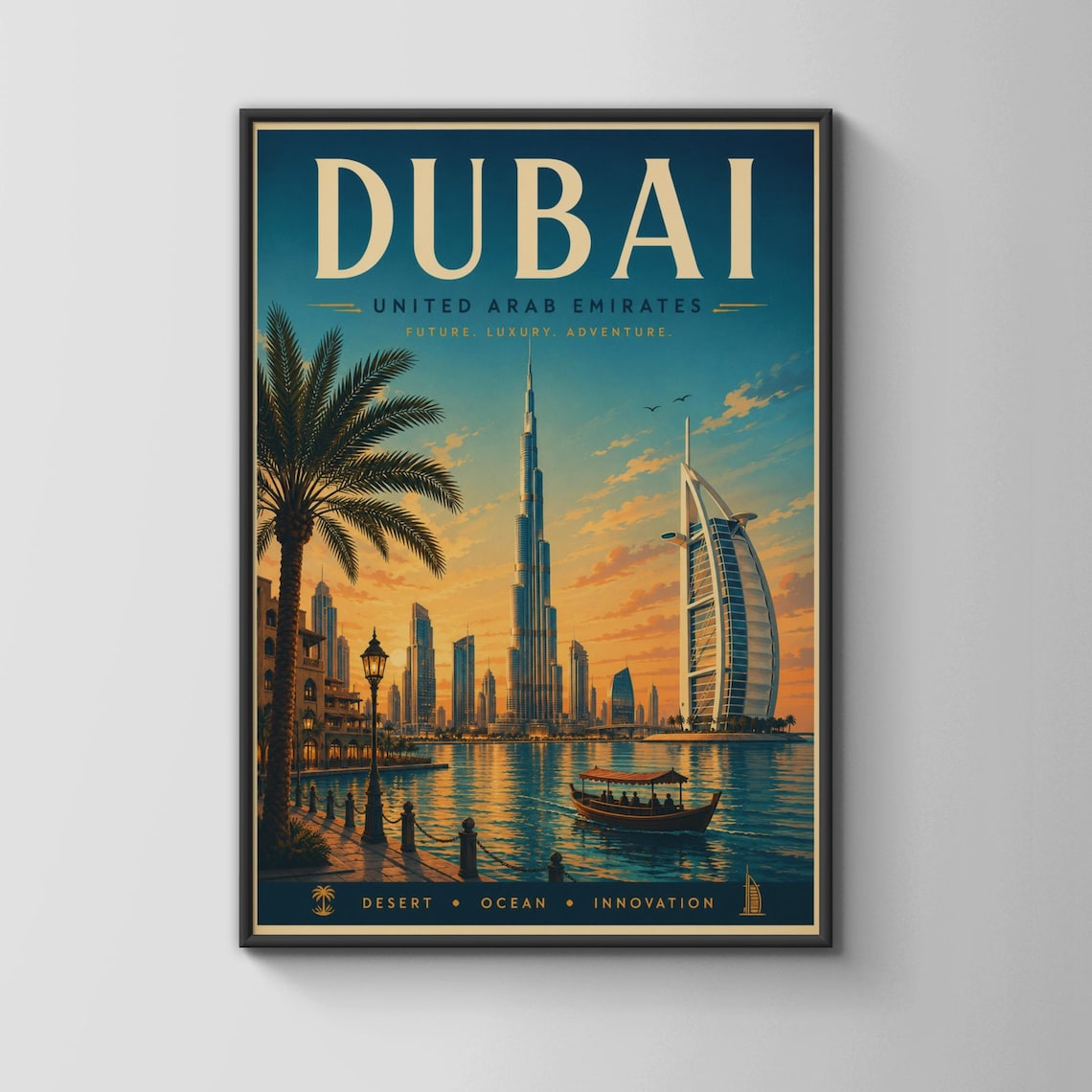 Dubai United Arab Emirates Skyline Vintage Travel Style Poster