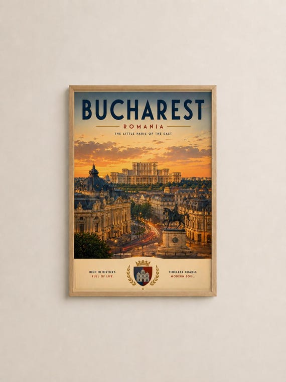 Bucharest Travel Poster Vintage Romania City Wall Art European Decor