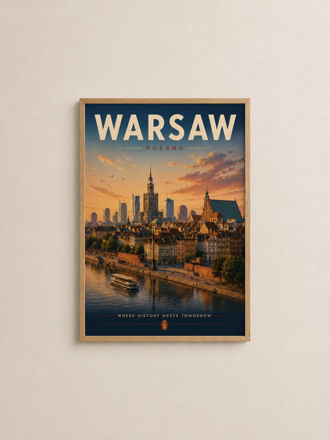Warsaw Travel Poster, Vintage European Cityscape