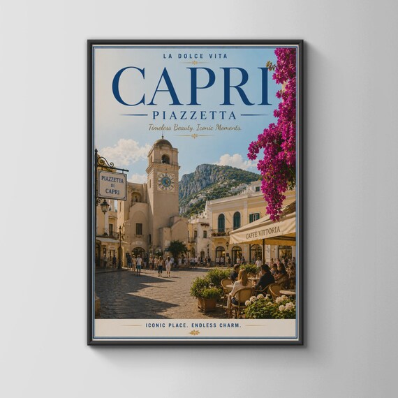 Capri Piazzetta Island La Dolce Vita Italy Vintage Travel Poster