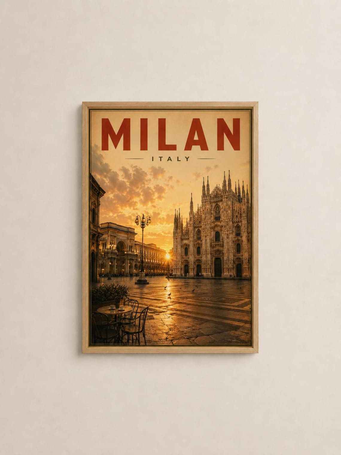 Milan Italy Vintage Travel Sunset Duomo Cathedral Piazza Poster