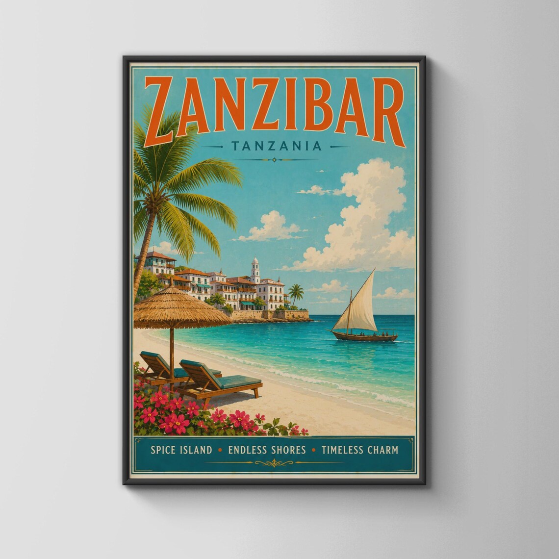 Zanzibar Tanzania Vintage Travel Beach Retro Island Scene Poster