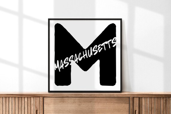 Massachusetts Bold Black Letter M Typography State Pride Poster