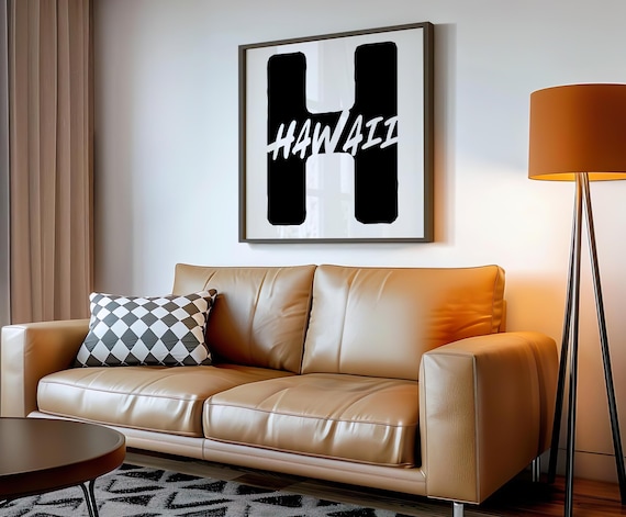 Hawaii Letter H Typography Poster Modern Black White State Wall Decor Art