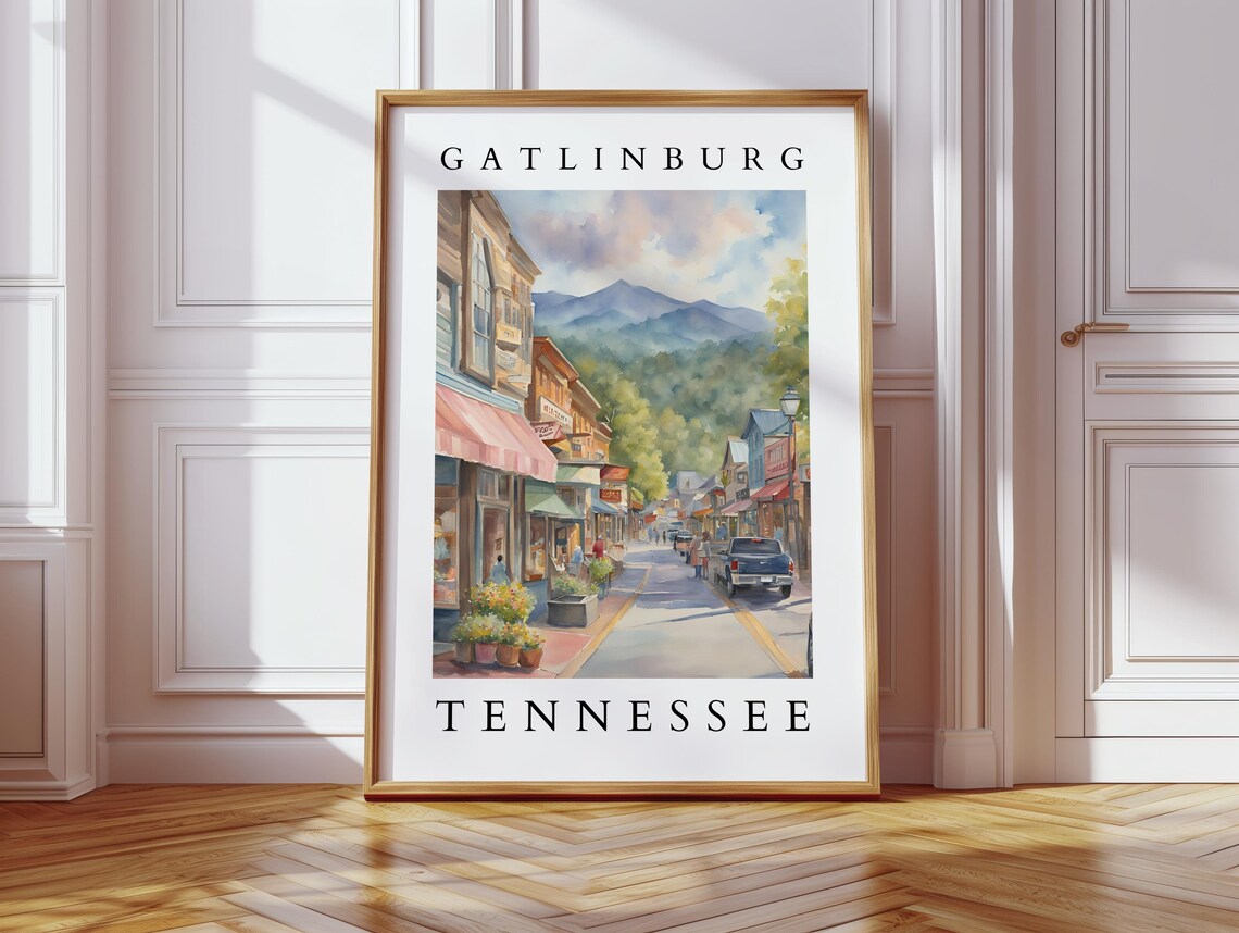 Gatlinburg Tennessee Mountain Town Watercolor Travel Art Poster